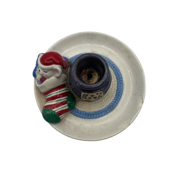 Vintage Avon 1983 Ceramic Santa Mouse & Stove Candle Holder Plate - Picture 2 of 5